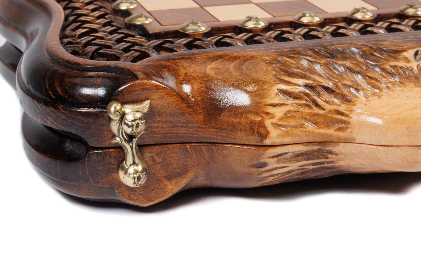 Wooden Carved Chess Set & Backgammon With Ornamental Braid 50 cm / 19.7" - Unumperfectus