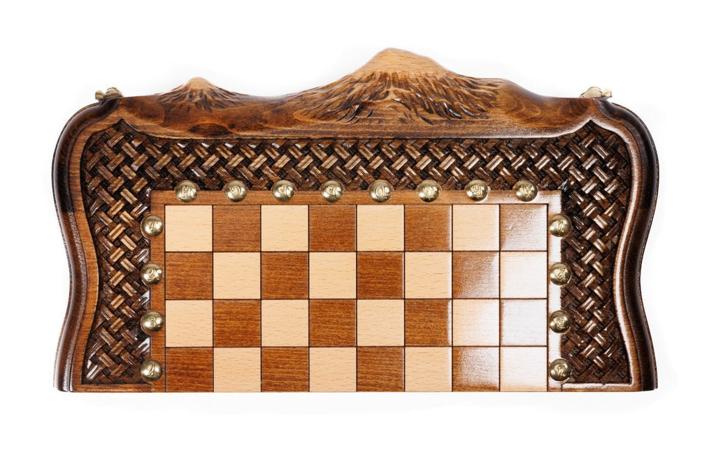 Wooden Carved Chess Set & Backgammon With Ornamental Braid 50 cm / 19.7" - Unumperfectus