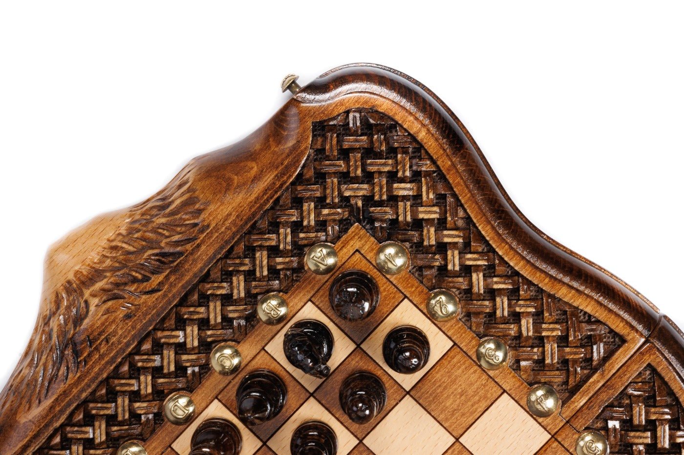 Wooden Carved Chess Set & Backgammon With Ornamental Braid 50 cm / 19.7" - Unumperfectus
