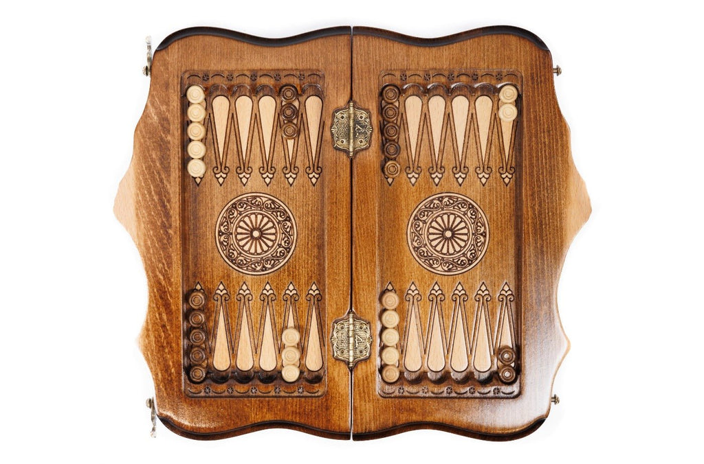 Wooden Carved Chess Set & Backgammon With Ornamental Braid 50 cm / 19.7" - Unumperfectus