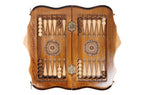 Carved Ornamental Braid / chess and backgammon set - chess pieces set up for play