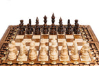 Carved chess and backgammon set - chess pieces set up for play