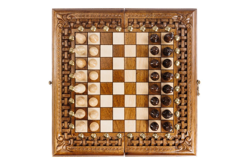 Wooden Carved Chess Board & Backgammon 40 cm | 15.6" - Unumperfectus
