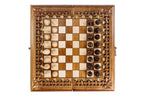 Carved chess and backgammon set - close-up of the playing squares
