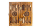 Carved chess and backgammon set - corner detail of the board