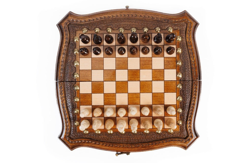 Wooden Carved Chess Set With Contour Outline 30 cm | 11.8" - Unumperfectus
