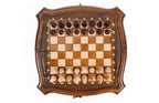 Carved Contour Outline chess set - close-up of hand-carved chess pieces