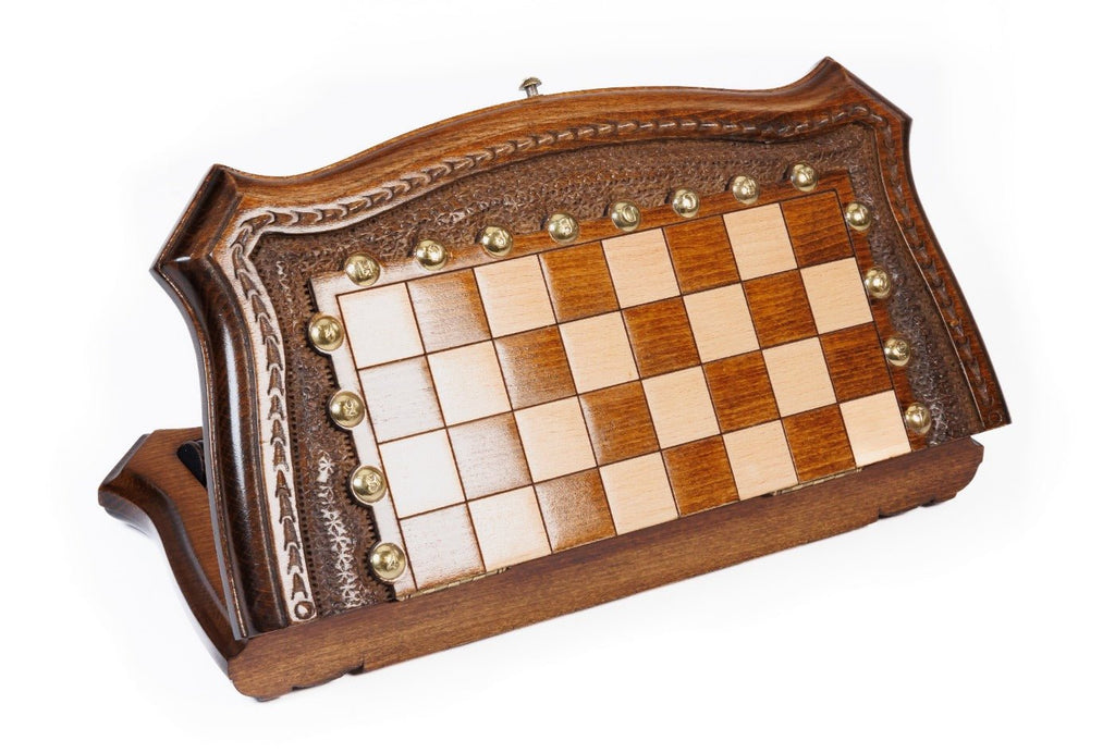 Wooden Carved Chess Set With Contour Outline 30 cm | 11.8" - Unumperfectus