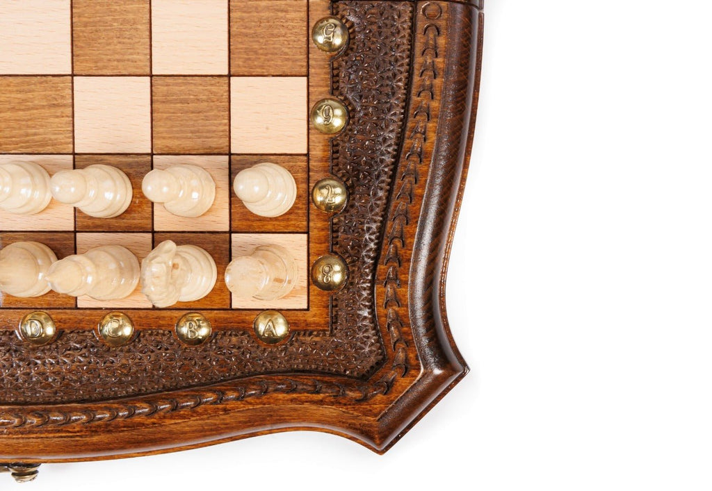 Wooden Carved Chess Set With Contour Outline 30 cm | 11.8" - Unumperfectus