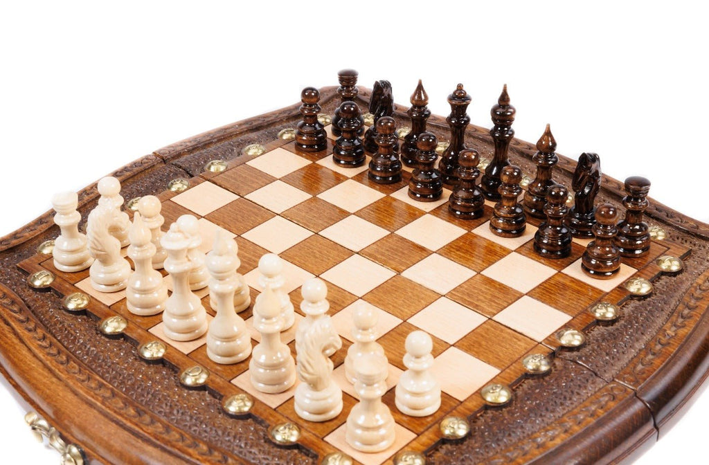 Handcrafted Armenian chess board elegant contour geometric style