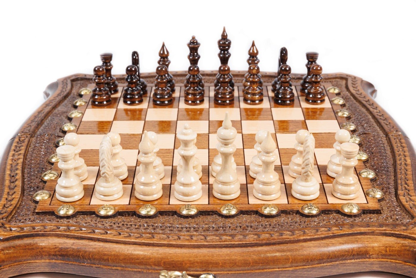 Wooden Carved Chess Set With Contour Outline 30 cm | 11.8" - Unumperfectus