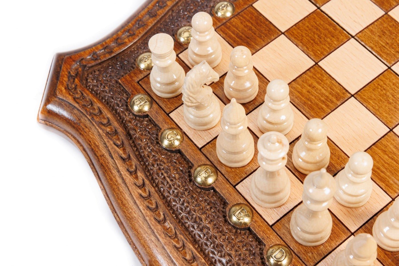 Wooden Carved Chess Set With Contour Outline 30 cm | 11.8" - Unumperfectus