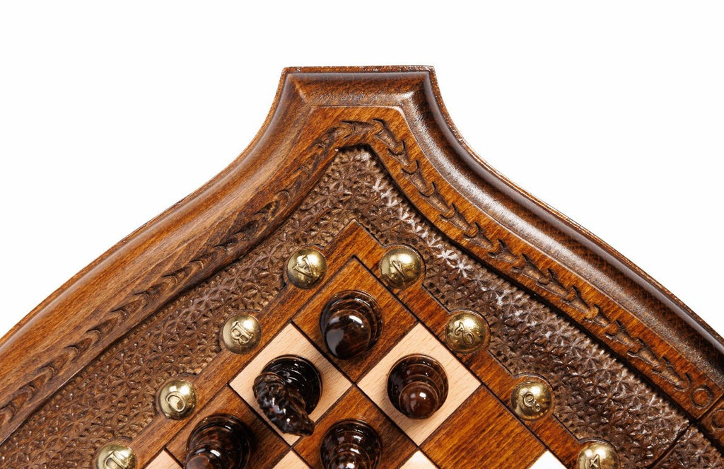 Wooden Carved Chess Set With Contour Outline 30 cm | 11.8" - Unumperfectus