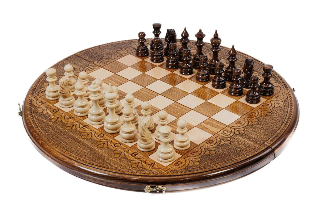 Luxury Armenian circular wooden chess set handcrafted design