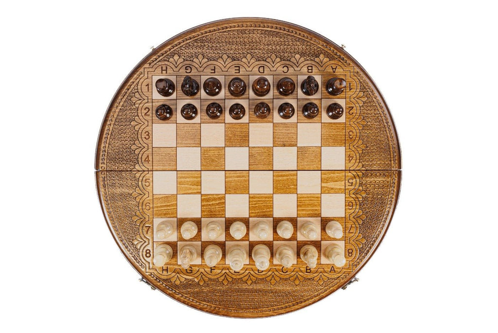 Wooden Carved Chess Set Circular 50 cm | 19.7" - Unumperfectus