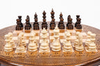 Carved Circular chess set - chess pieces set up for play