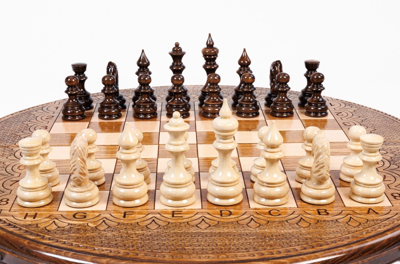 Wooden Carved Chess Set Circular 50 cm | 19.7" - Unumperfectus