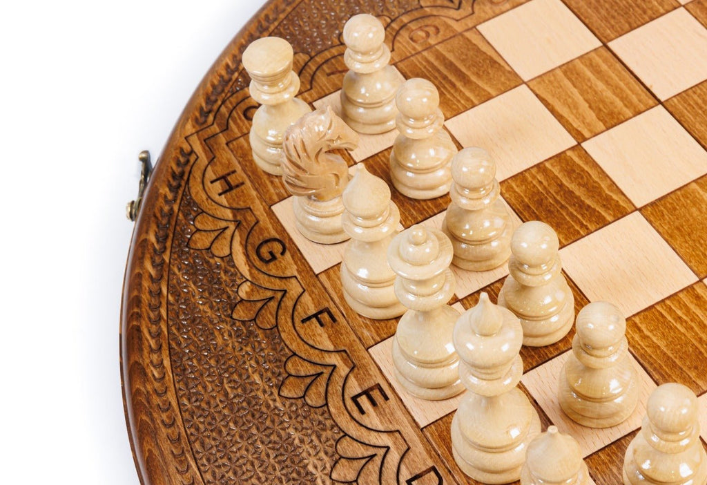 Wooden Carved Chess Set Circular 50 cm | 19.7" - Unumperfectus