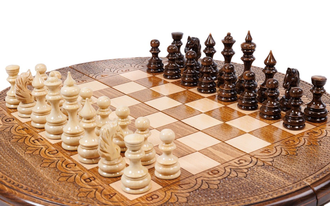 Handcrafted Armenian chess board elegant circular geometric style