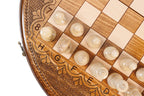 Carved Circular chess set - close-up of the playing squares