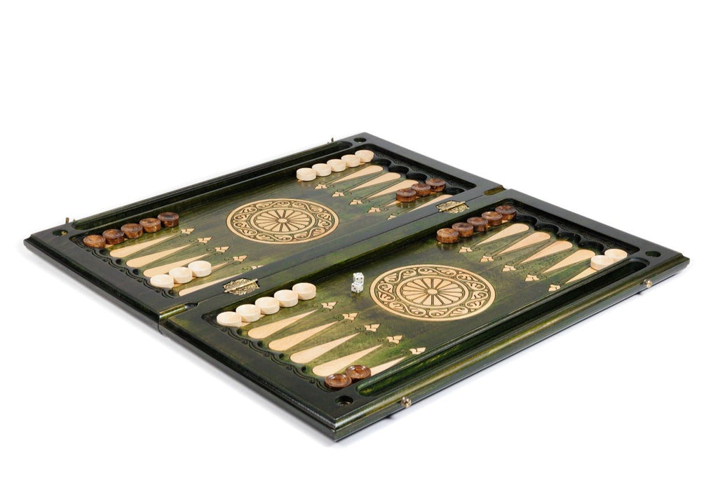 Premium handcrafted wooden backgammon board classic green finish