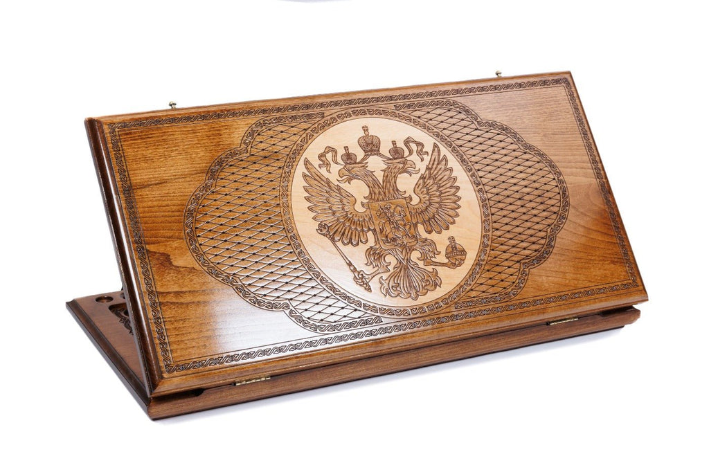 Wooden backgammon board with Coat of Arms of Russian Federation design 23.6 inch