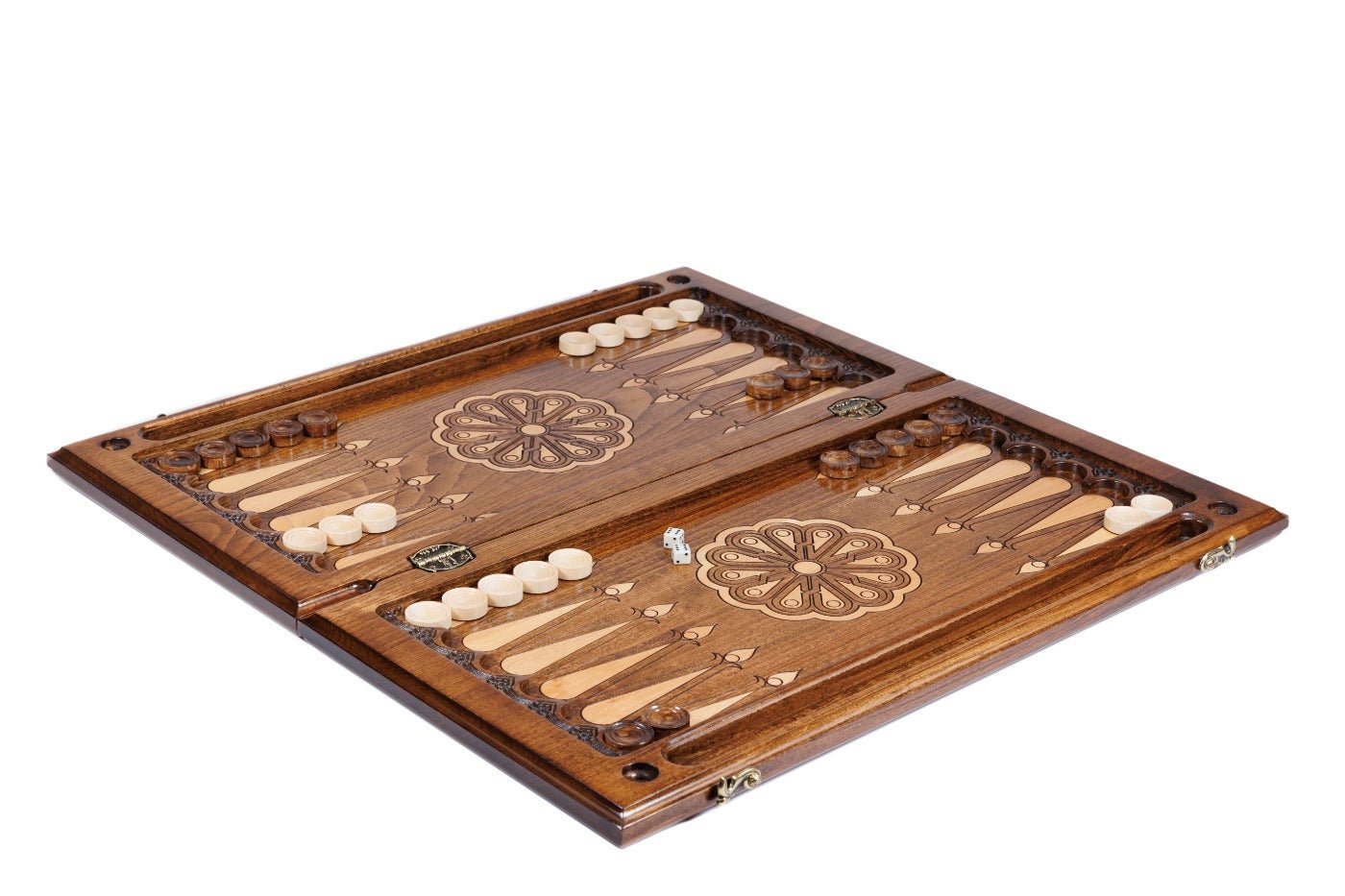 Large wooden backgammon board with symbolic coat of arms design