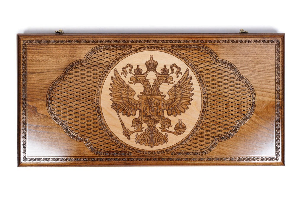 Wooden Backgammon Board Coat of Arms of Russian Federation 23.6" | 60 cm - Unumperfectus
