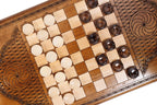 Coat of Arms of Russian Federation backgammon board - detail of the wood grain and finish
