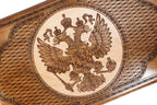 Handcrafted backgammon set with engraved Russian emblem detailing