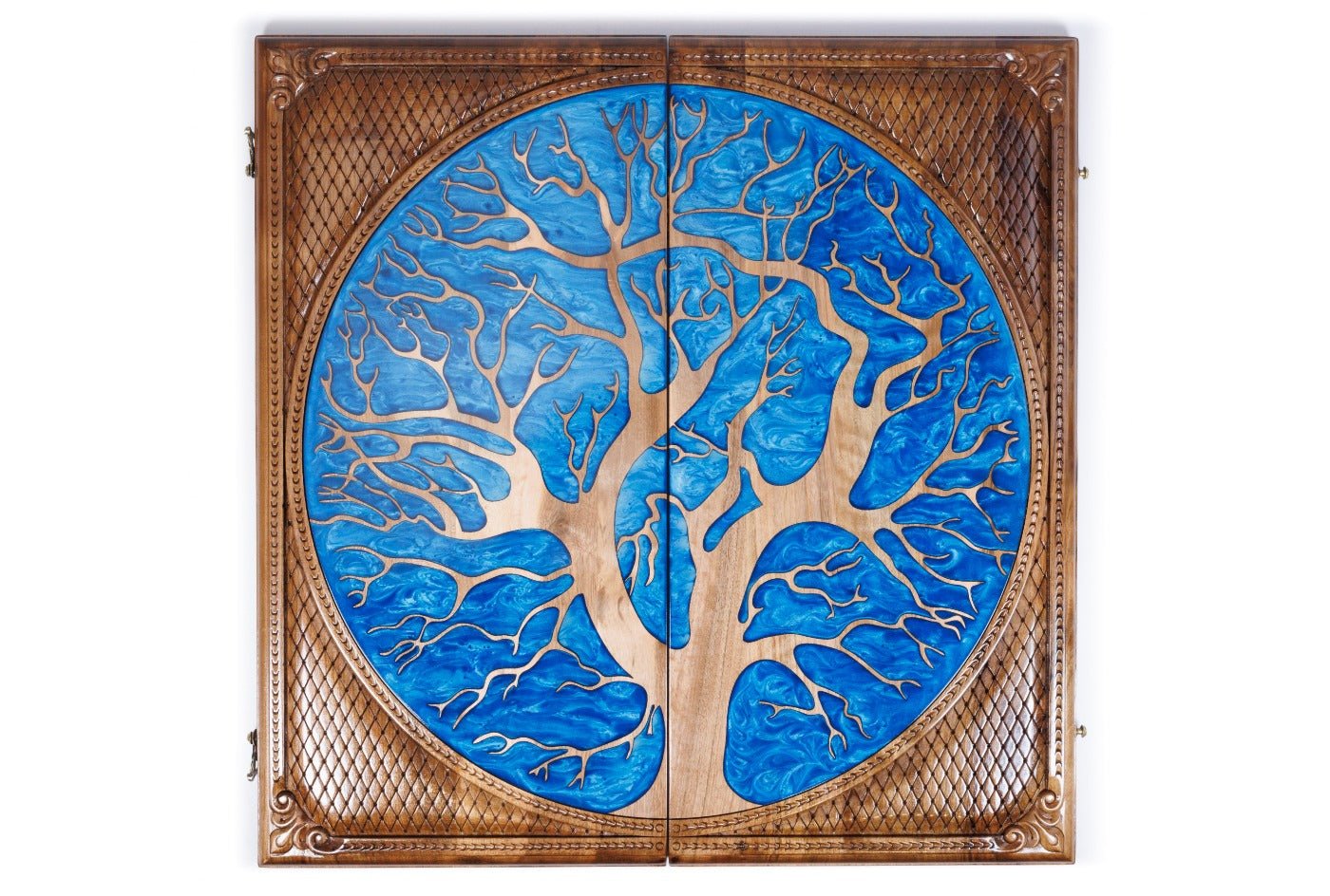 Epoxy trees wooden backgammon board handcrafted luxury design