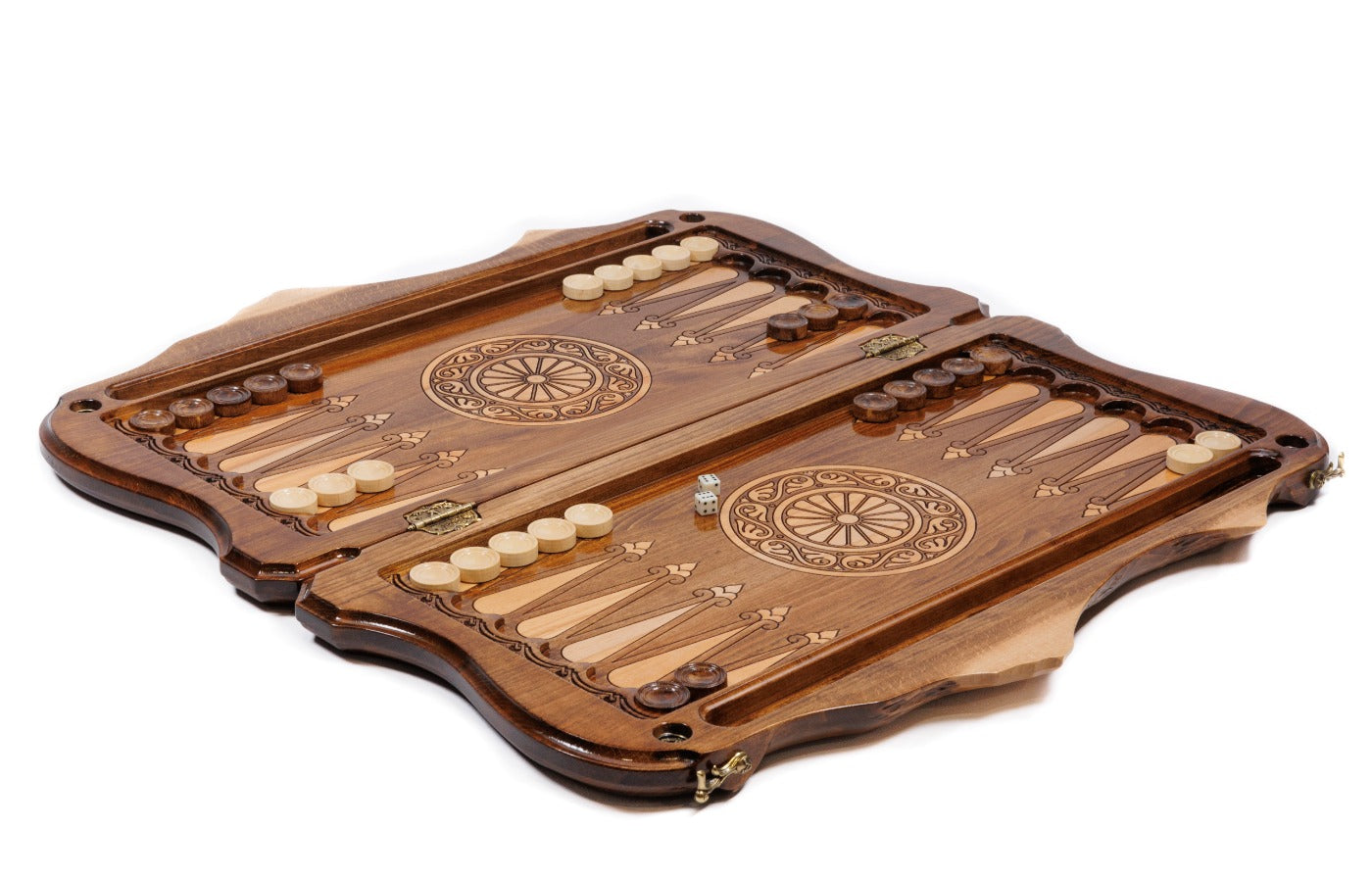 A detailed close-up of the wood grain and the precise carving of the copyrighted Mount Ararat outline on a dark wood finish.