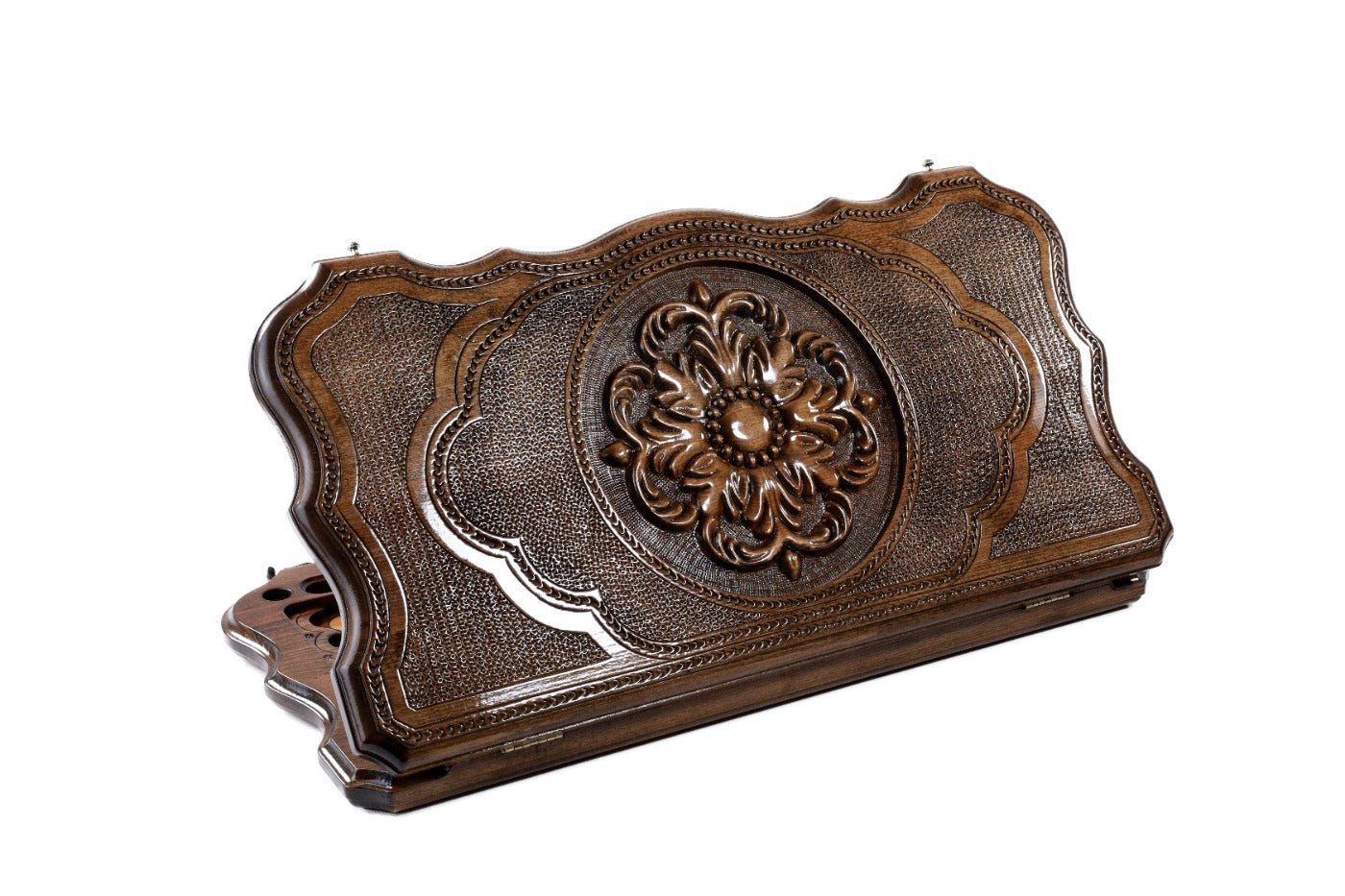 Two-sided wooden backgammon board with ornamental classic design 23.6 inch