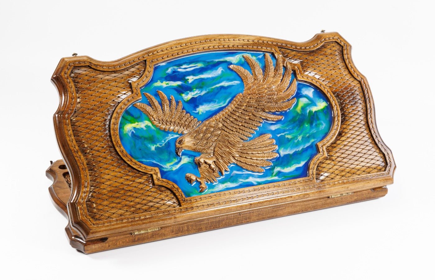 Eagle sky blue epoxy wooden backgammon board handcrafted design
