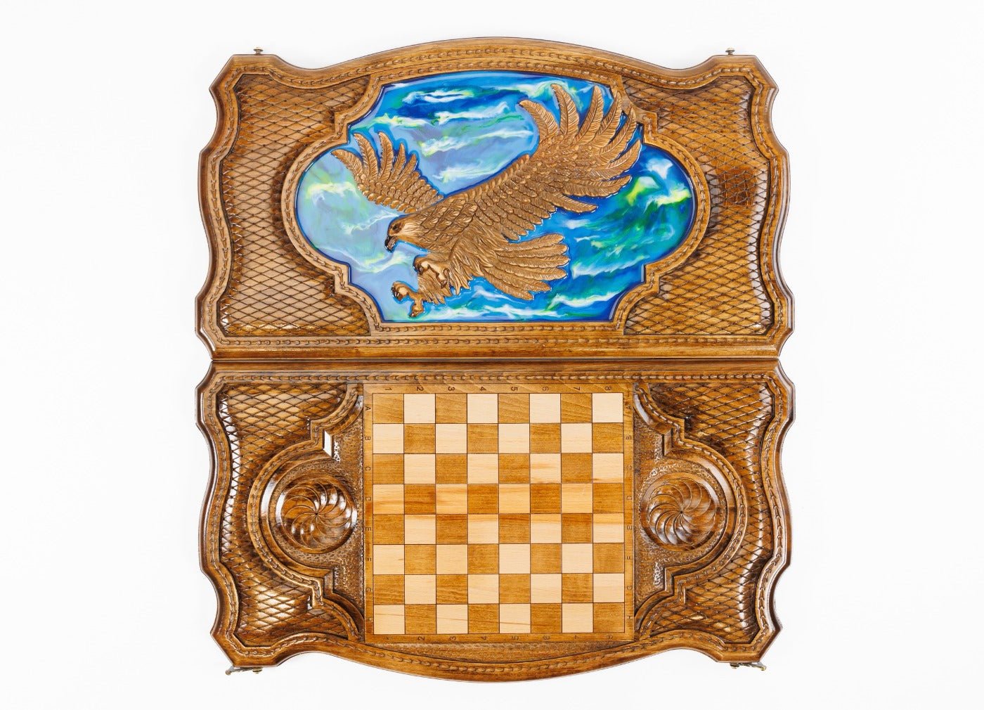 Backgammon Board - Eagle With Sky Blue Epoxy - Unumperfectus