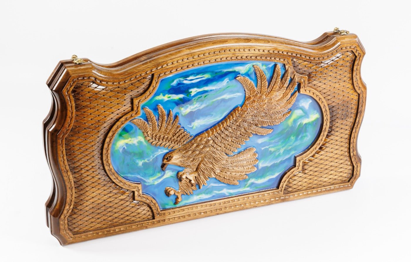 Backgammon Board - Eagle With Sky Blue Epoxy - Unumperfectus
