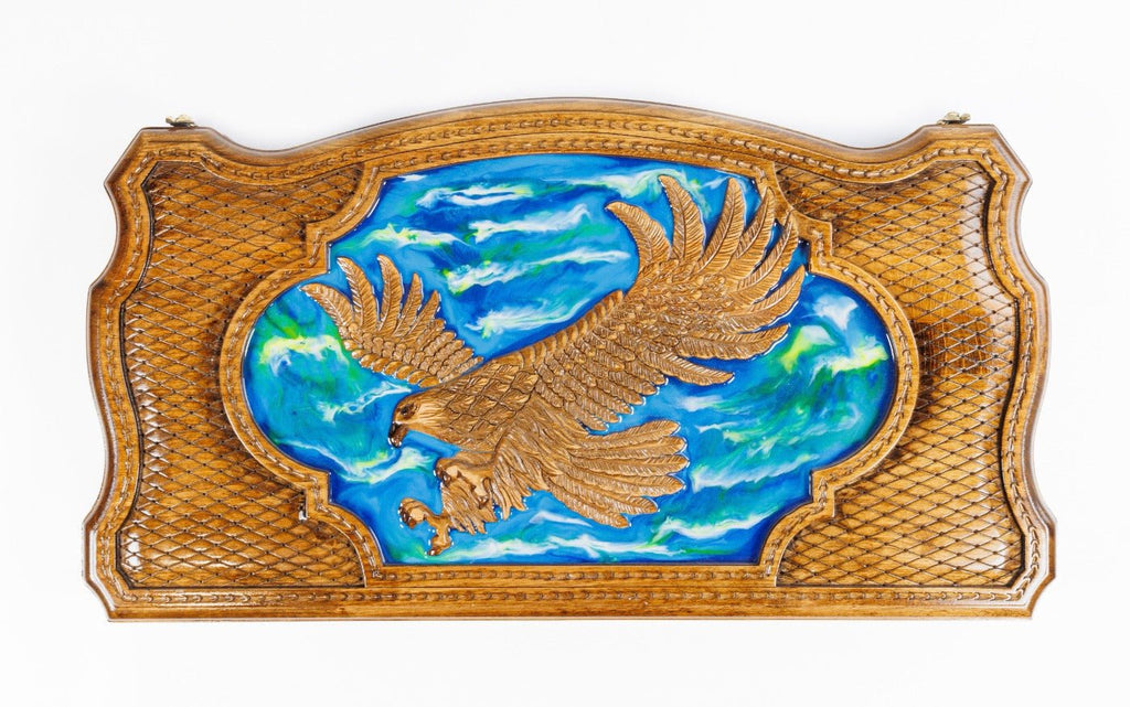Backgammon Board - Eagle With Sky Blue Epoxy - Unumperfectus