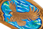 Luxury backgammon board with eagle artwork and blue epoxy detail