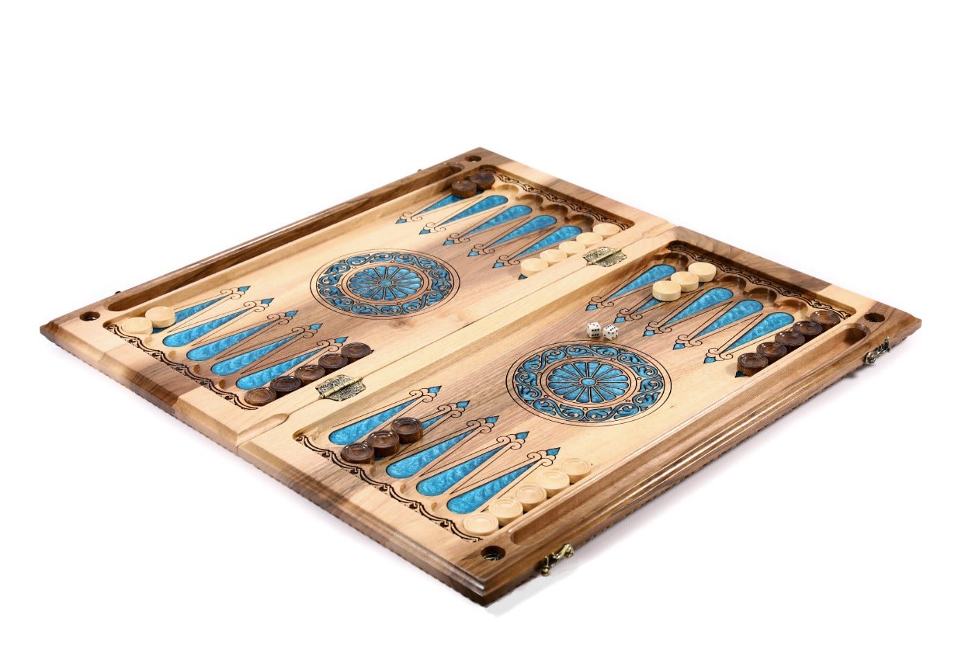 Premium handcrafted wooden backgammon board cultural braid motif style