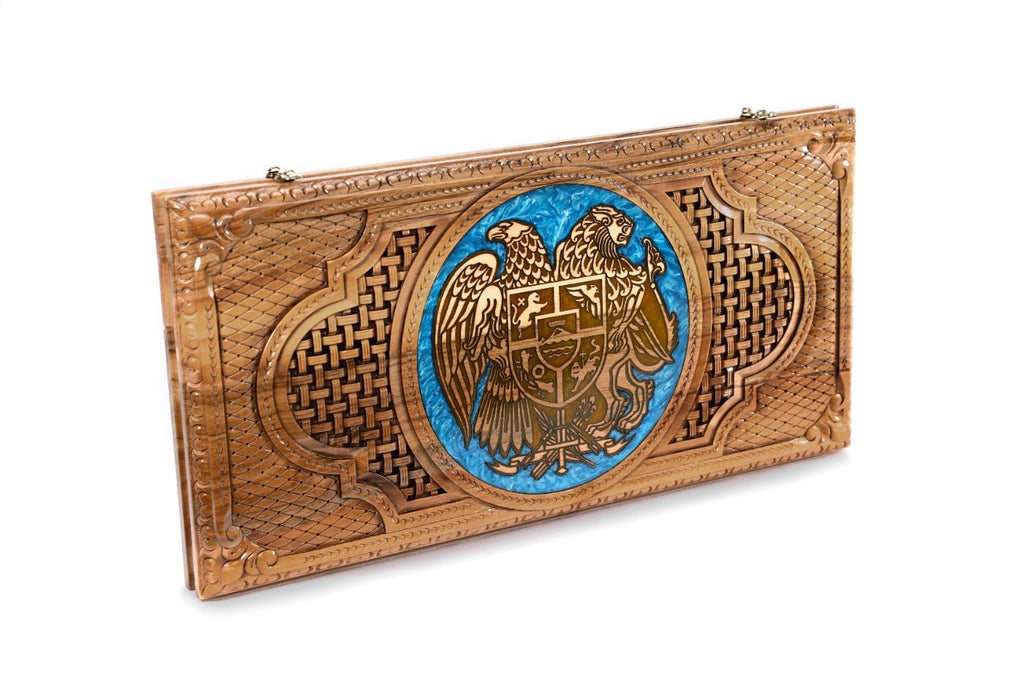 Backgammon Board - Coat of Arms of Armenia Epoxy Braid Motif - Unumperfectus