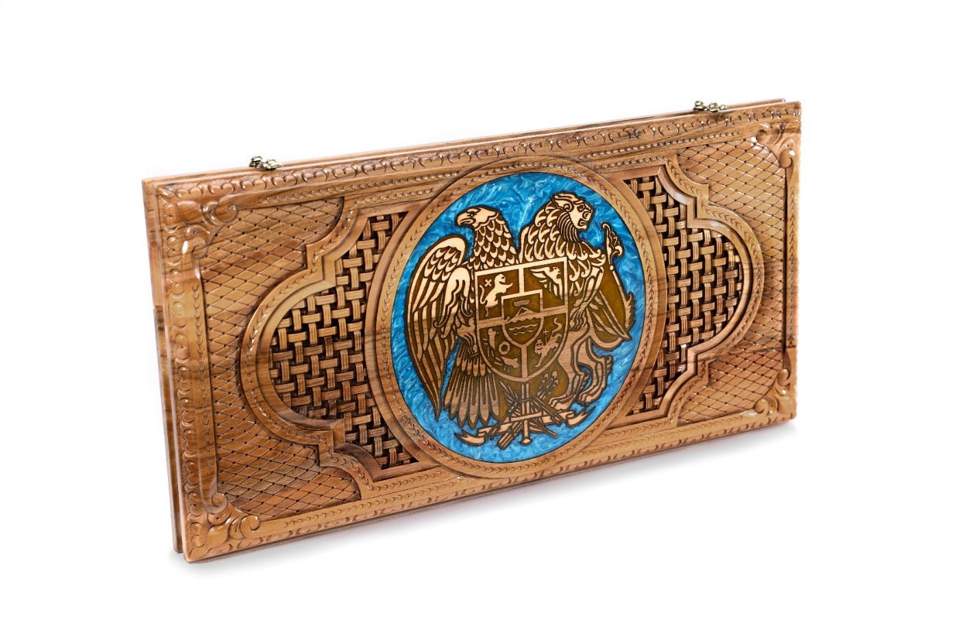Backgammon Board - Coat of Arms of Armenia Epoxy Braid Motif - Unumperfectus