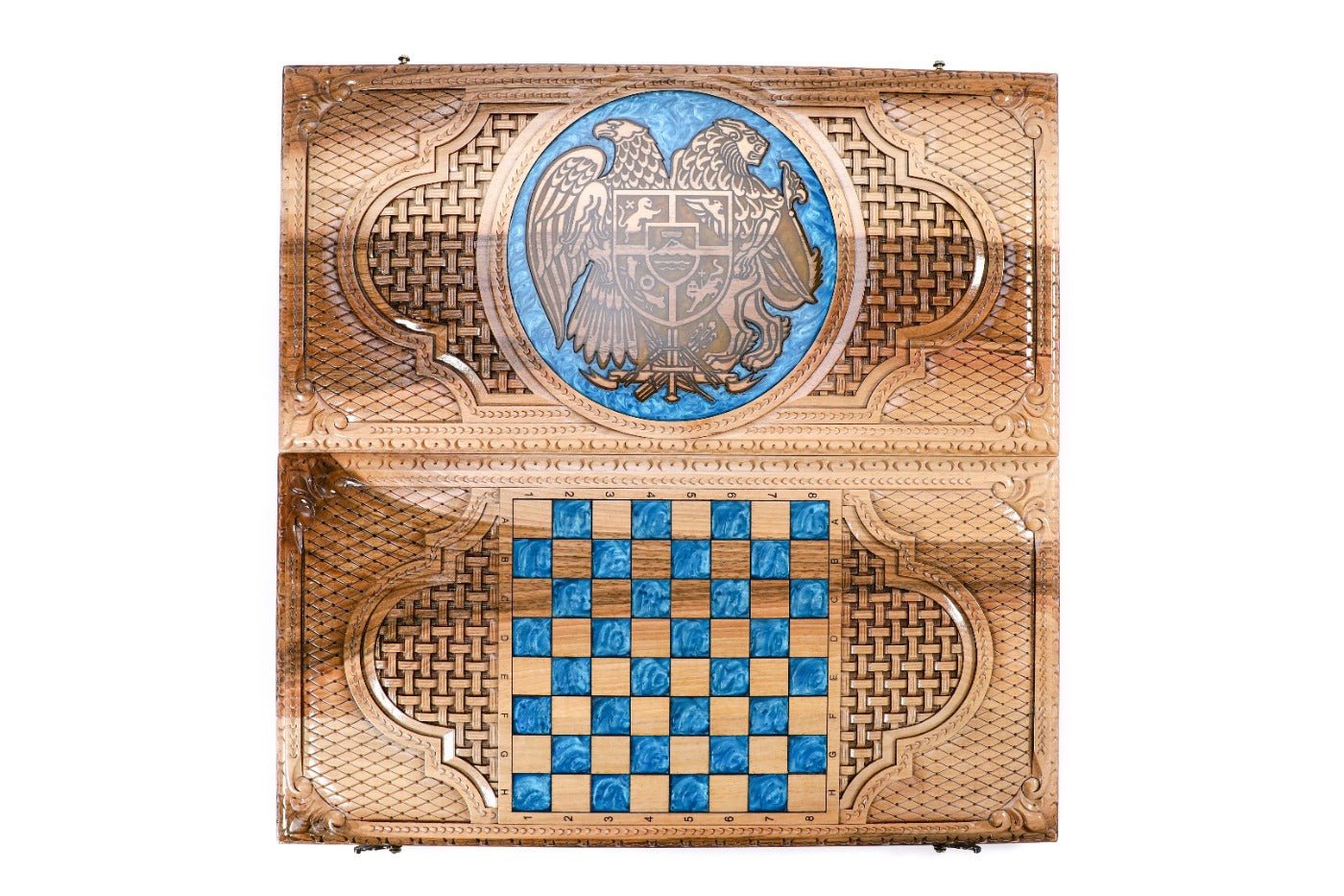 Backgammon Board - Coat of Arms of Armenia Epoxy Braid Motif - Unumperfectus