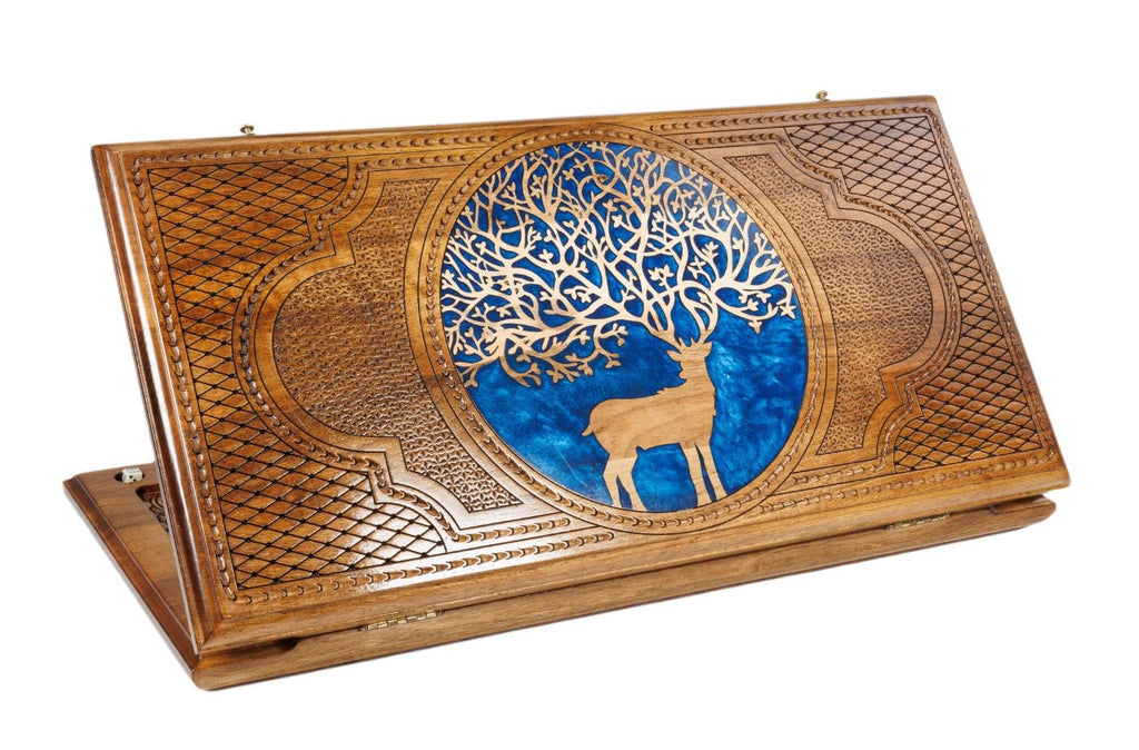 Deer epoxy wooden backgammon board handcrafted luxury design