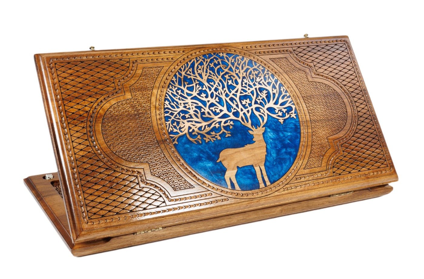Deer epoxy wooden backgammon board handcrafted luxury design
