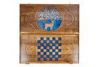 Deer Epoxy backgammon board - playing pieces and dice arranged on the board