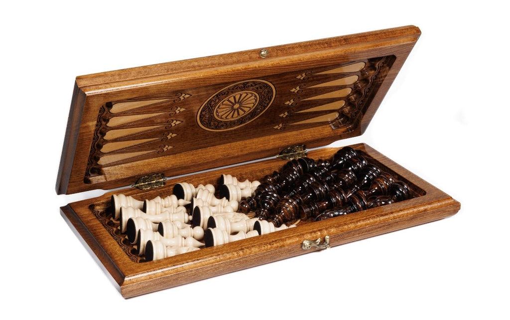 Classical Carved Wooden Chess Set & Backgammon 40 cm | 15.6" - Unumperfectus
