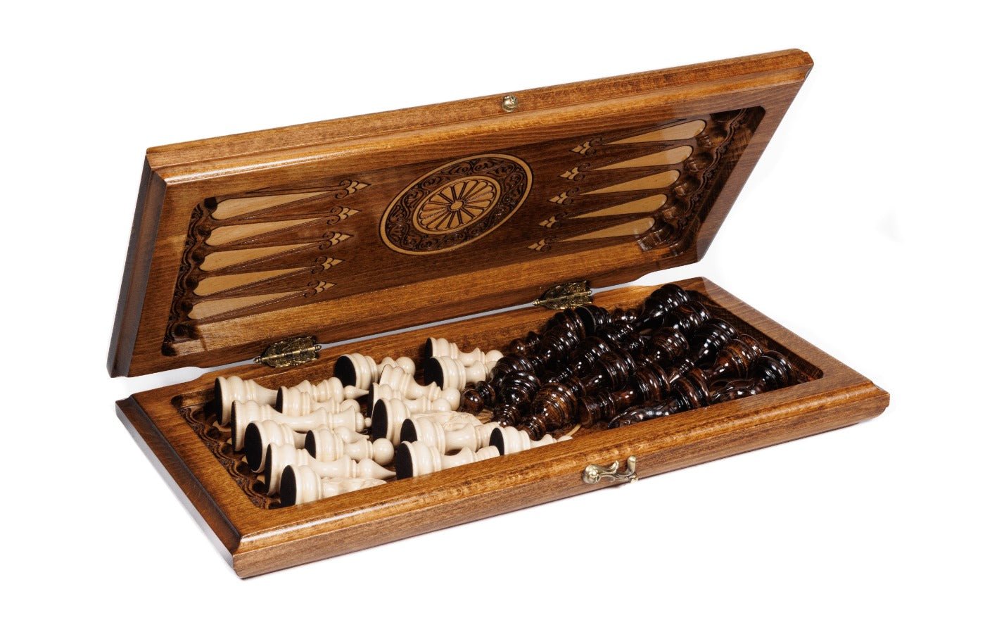 Classical Carved Wooden Chess Set & Backgammon 40 cm | 15.6" - Unumperfectus