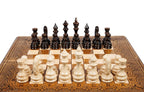 Classical Carved chess and backgammon set - chess pieces set up for play
