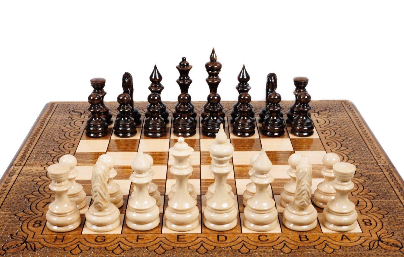 Classical Carved Wooden Chess Set & Backgammon 40 cm | 15.6" - Unumperfectus