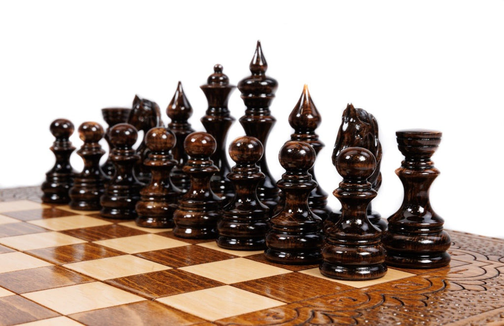 Classical Carved Wooden Chess Set & Backgammon 40 cm | 15.6" - Unumperfectus